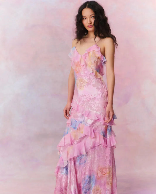 Elaine - Robe longue imprimée sans manches pour femme