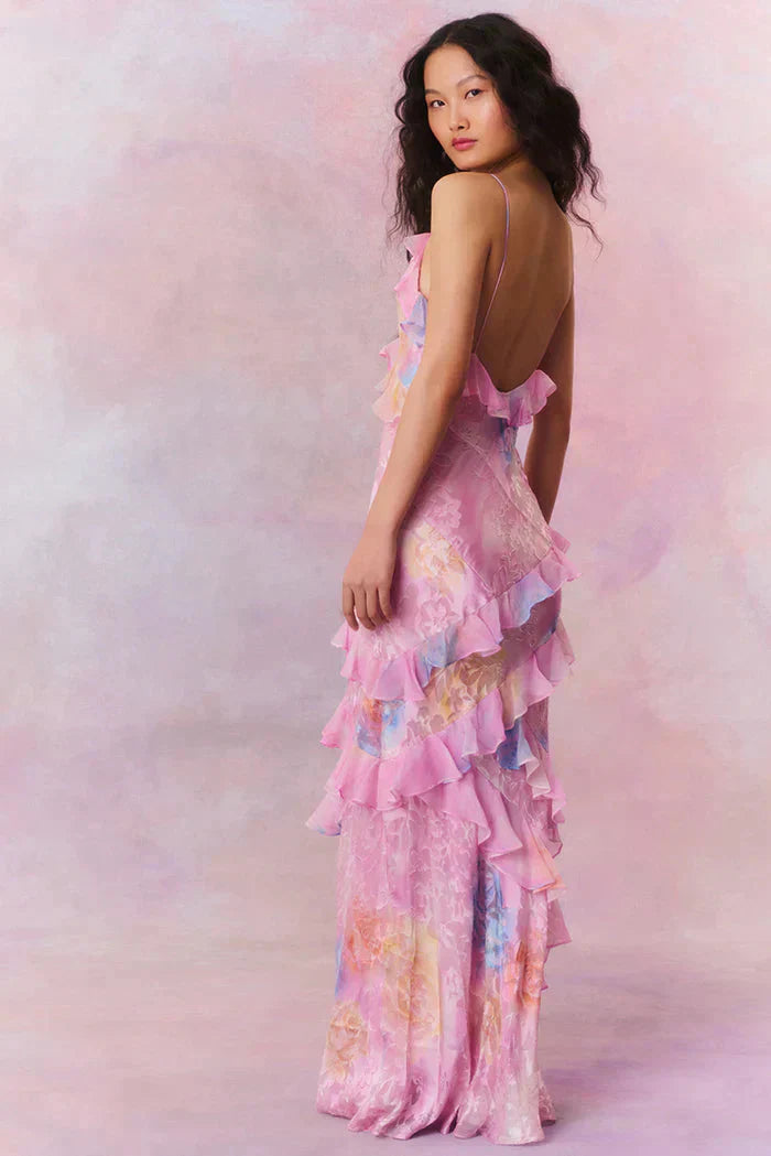 Elaine - Robe longue imprimée sans manches pour femme