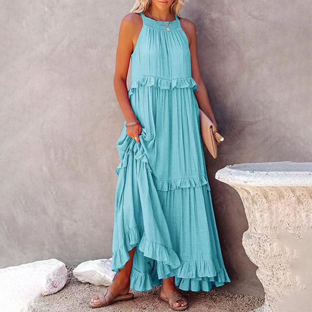 Alaina - Élégante robe longue sans manches à volants