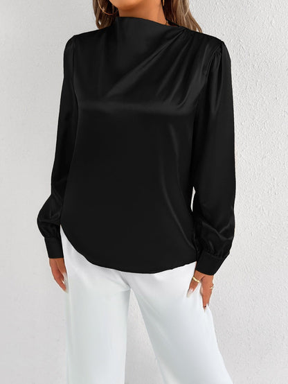 Elvira - Blouse élégante à col montant et manches longues