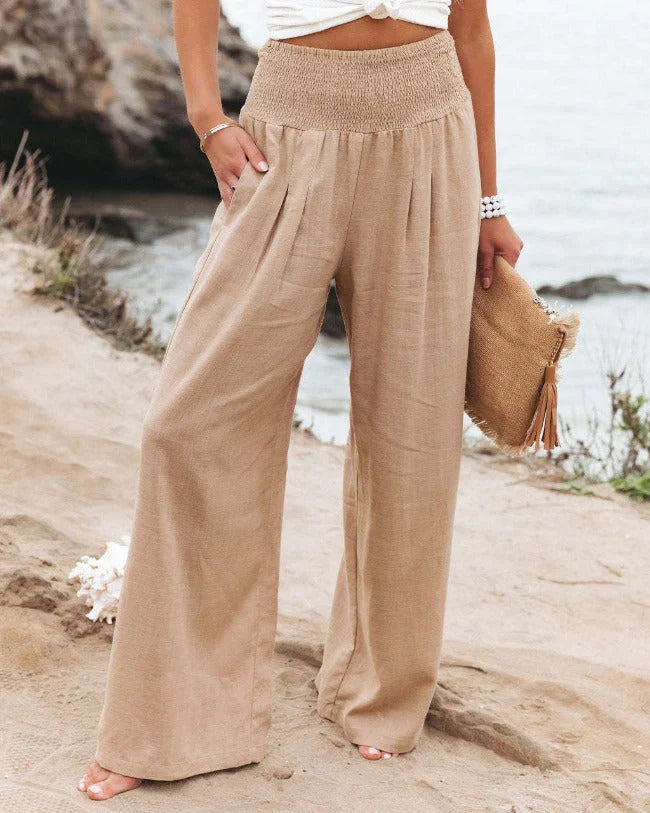 Lucretia - Pantalon taille haute en coton et lin