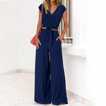 Analise - Ensemble élégant avec top et pantalon taille haute à jambe large