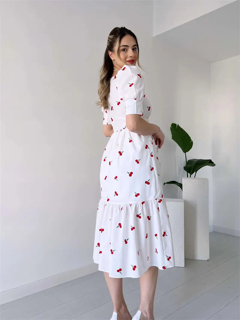 Catherine - Robe florale féminine à manches bouffantes