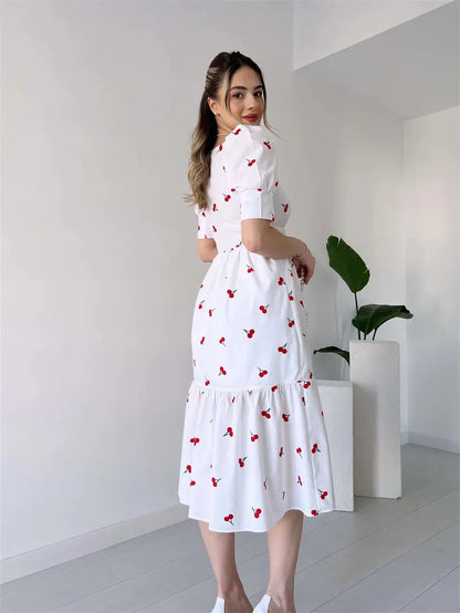 Catherine - Robe florale féminine à manches bouffantes