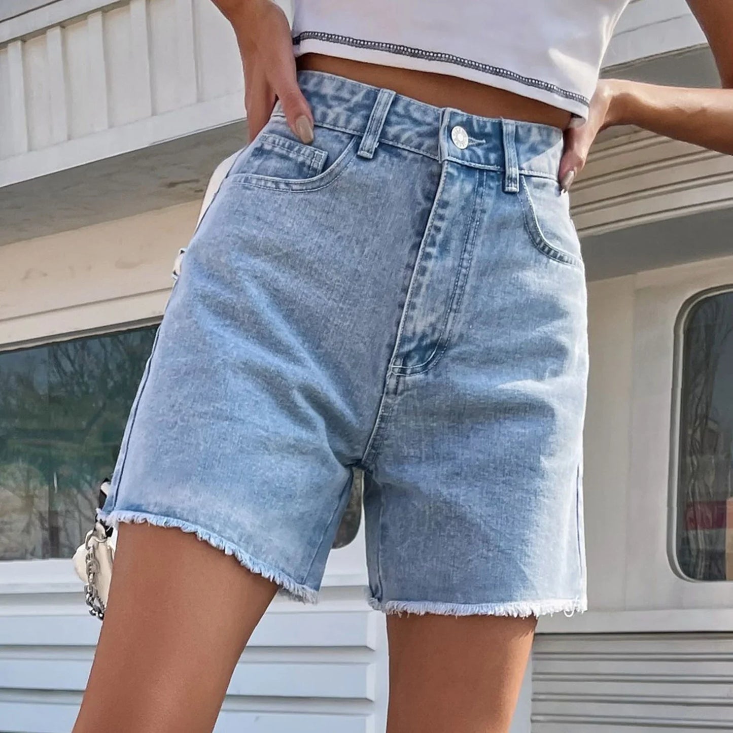 Camille - Short en jean minceur taille haute pour femmes