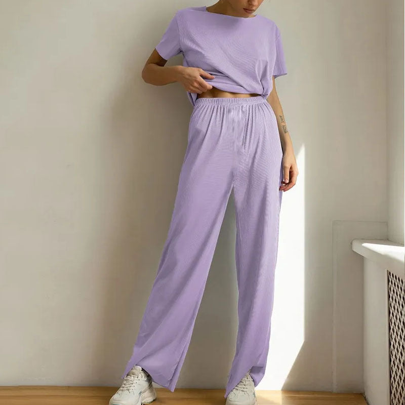 Beatriz - Ensemble décontracté avec haut à manches courtes et pantalon à jambe large