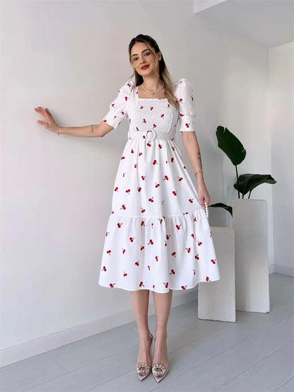 Catherine - Robe florale féminine à manches bouffantes