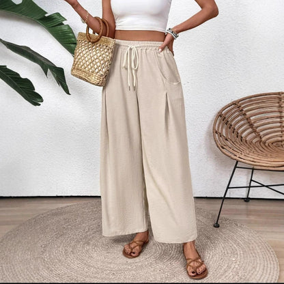 Jiselle - Pantalon décontracté à jambe large et taille à cordon