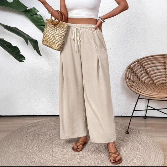 Jiselle - Pantalon décontracté à jambe large et taille à cordon