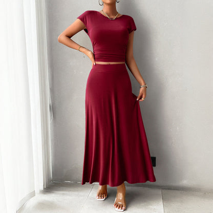 Chiara - Ensemble élégant avec crop top ajusté à taille froncée et jupe fluide