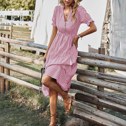 Lucinda - Élégante robe midi ample à rayures