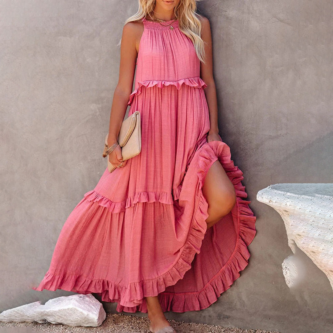 Alaina - Élégante robe longue sans manches à volants