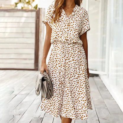 Jessica - Robe imprimée à manches courtes et col en V