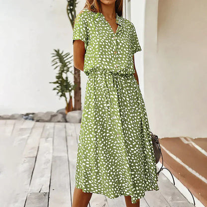Jessica - Robe imprimée à manches courtes et col en V