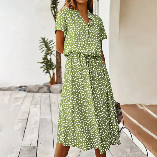 Jessica - Robe imprimée à manches courtes et col en V