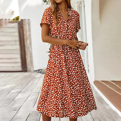 Jessica - Robe imprimée à manches courtes et col en V