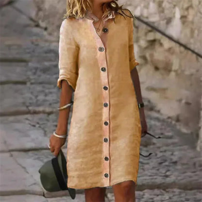 Elvera - Robe chemise en coton et lin à manches mi-longues