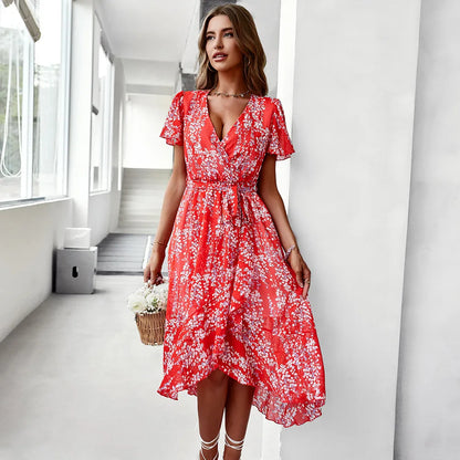 Celeste - Robe à manches courtes à col en V pour dames