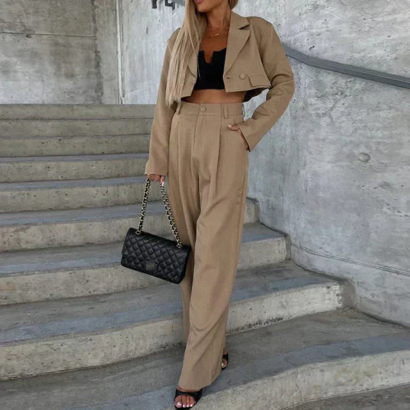 Penelope - Élégant ensemble blazer à manches longues et pantalon taille haute