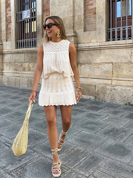 Mercedes - Ensemble deux pièces en coton crocheté