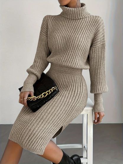 Marilyn - Robe pull en tricot à col roulé à la mode
