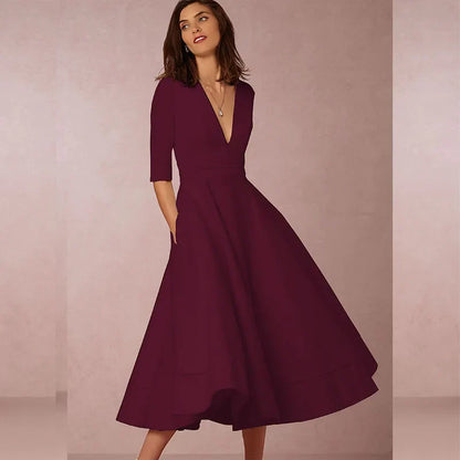 Azmira – Robe midi élégante à coupe trapèze