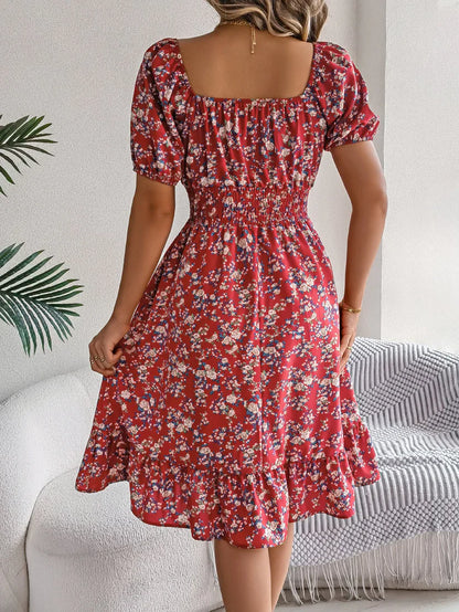 Vivian - Robe fleurie féminine à manches bouffantes