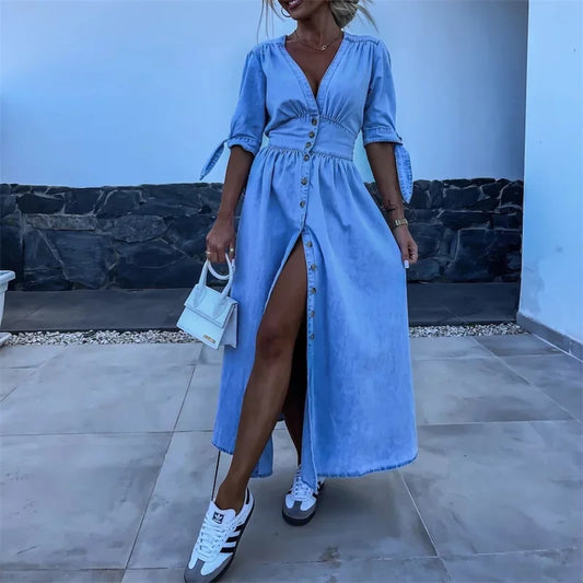 Sarah - Robe en jean boutonnée sur le devant
