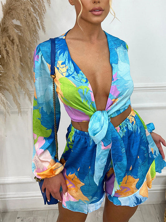 Nancy - Ensemble estival stylé avec top et short à rubans colorés