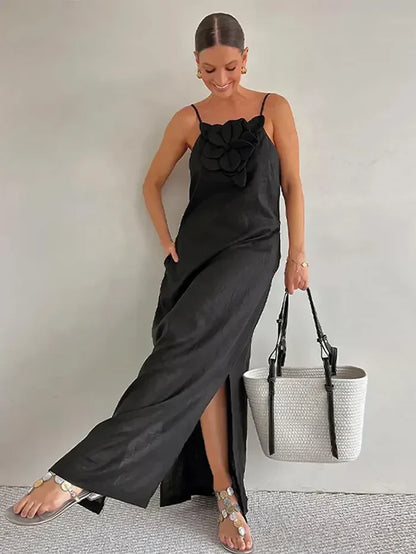 Anastasia - Robe longue sans manches à fleurs 3D
