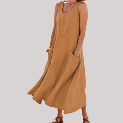 Jolie – Robe midi sans manches en coton et lin