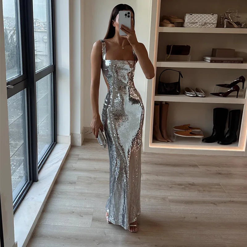 Marie | Robe maxi argentée tendance