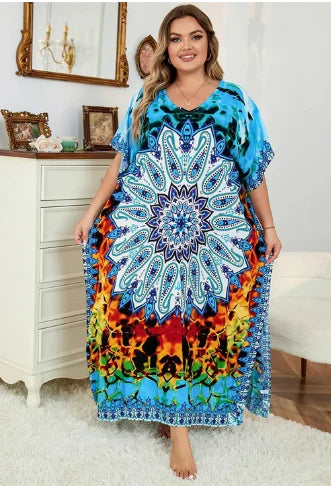 Sherman - Robe bohème ample multicolore avec col en V
