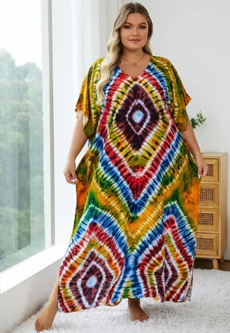 Sherman - Robe bohème ample multicolore avec col en V
