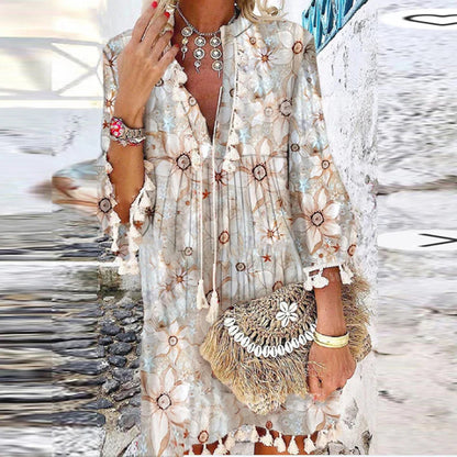 Annabel - Robe imprimée vintage avec col en V