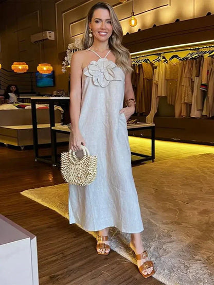 Anastasia - Robe longue sans manches à fleurs 3D