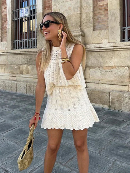 Mercedes - Ensemble deux pièces en coton crocheté