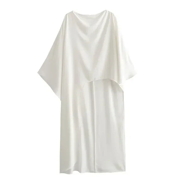 Uma | Chemisier rouge en satin avec style cape asymétrique