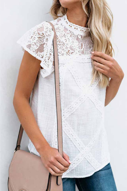Laila - Blouse chic en dentelle géométrique à manches courtes