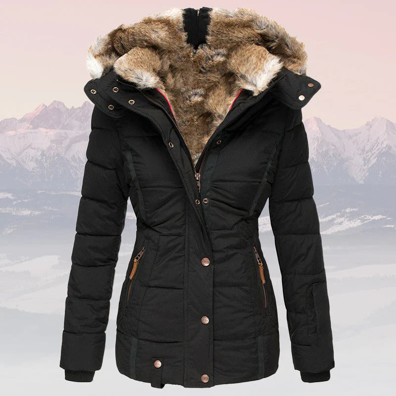 Eliza - Veste d'hiver chaude avec col et capuche en fourrure pour femmes