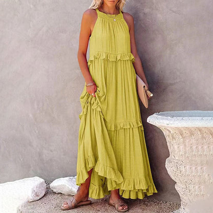 Alaina - Élégante robe longue sans manches à volants