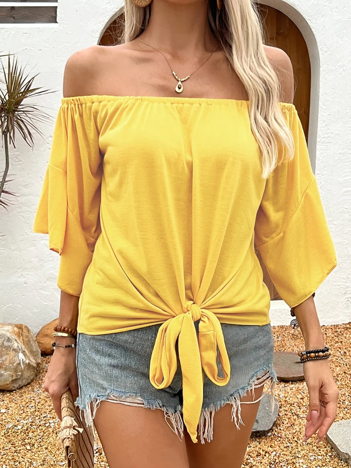 Gwen - Blouse élégante à épaules dénudées et nœud lâche