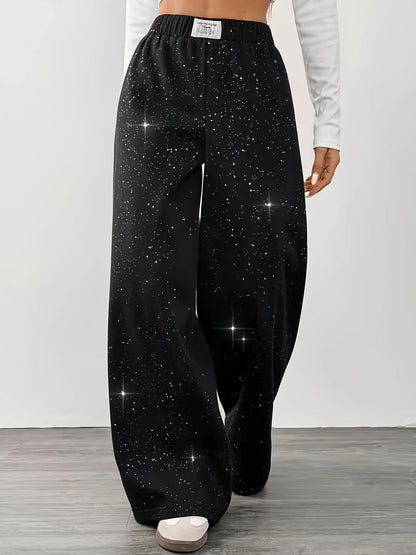 Belva - Pantalon à jambes larges avec imprimé étoiles et galaxies pour femmes