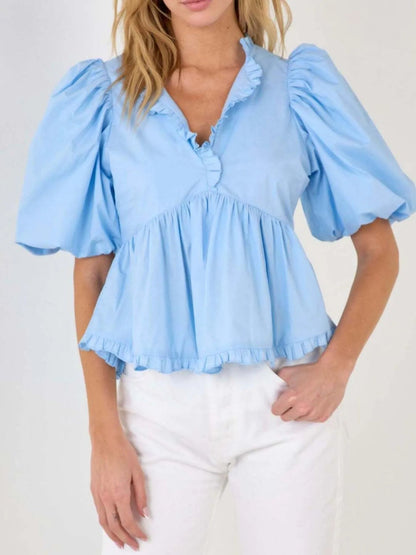 Kath - Élégante blouse peplum à manches bouffantes