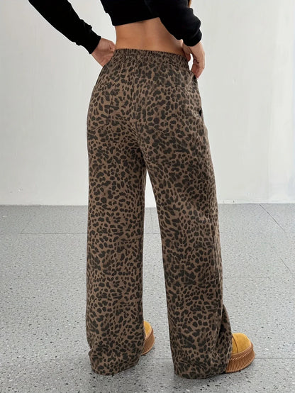 Rhoda - Pantalon de survêtement à cordon de serrage imprimé léopard pour femmes