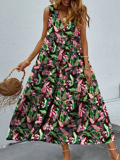 Taylor - Robe longue florale élégante sans manches à col en V