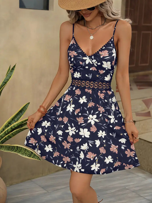 Meredith - Robe bohème à imprimé floral et col en V sans manches