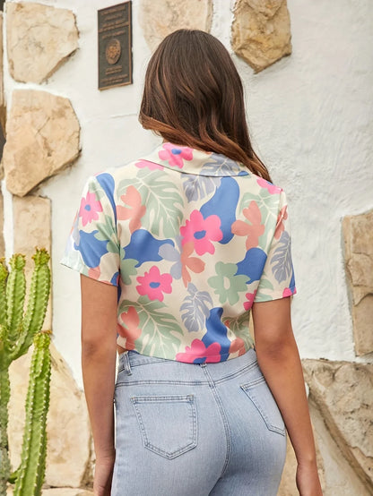 Clarine - Blouse élégante à imprimé floral et manches courtes
