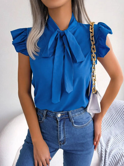 Marielle - Blouse à volants et nœud lavallière