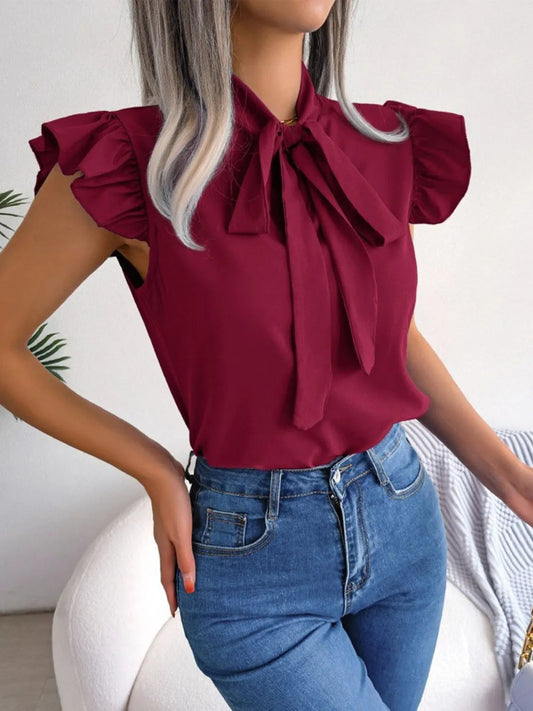 Marielle - Blouse à volants et nœud lavallière